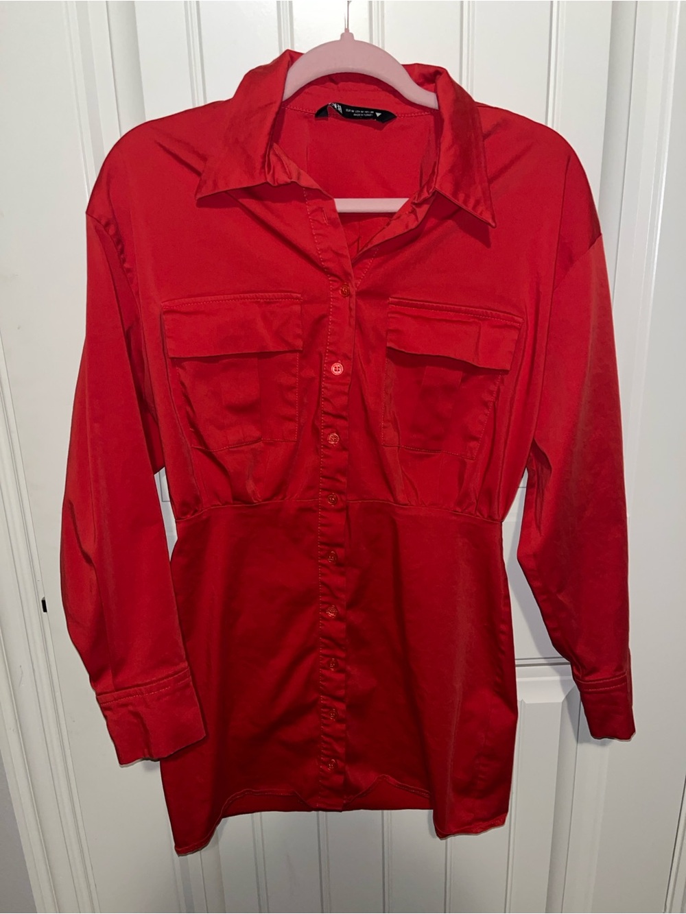 Zara Red Button-Up Mini Dress